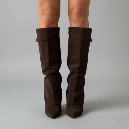 Stefanie | Damen Leder Overknee Stiefel Mit Schnalle