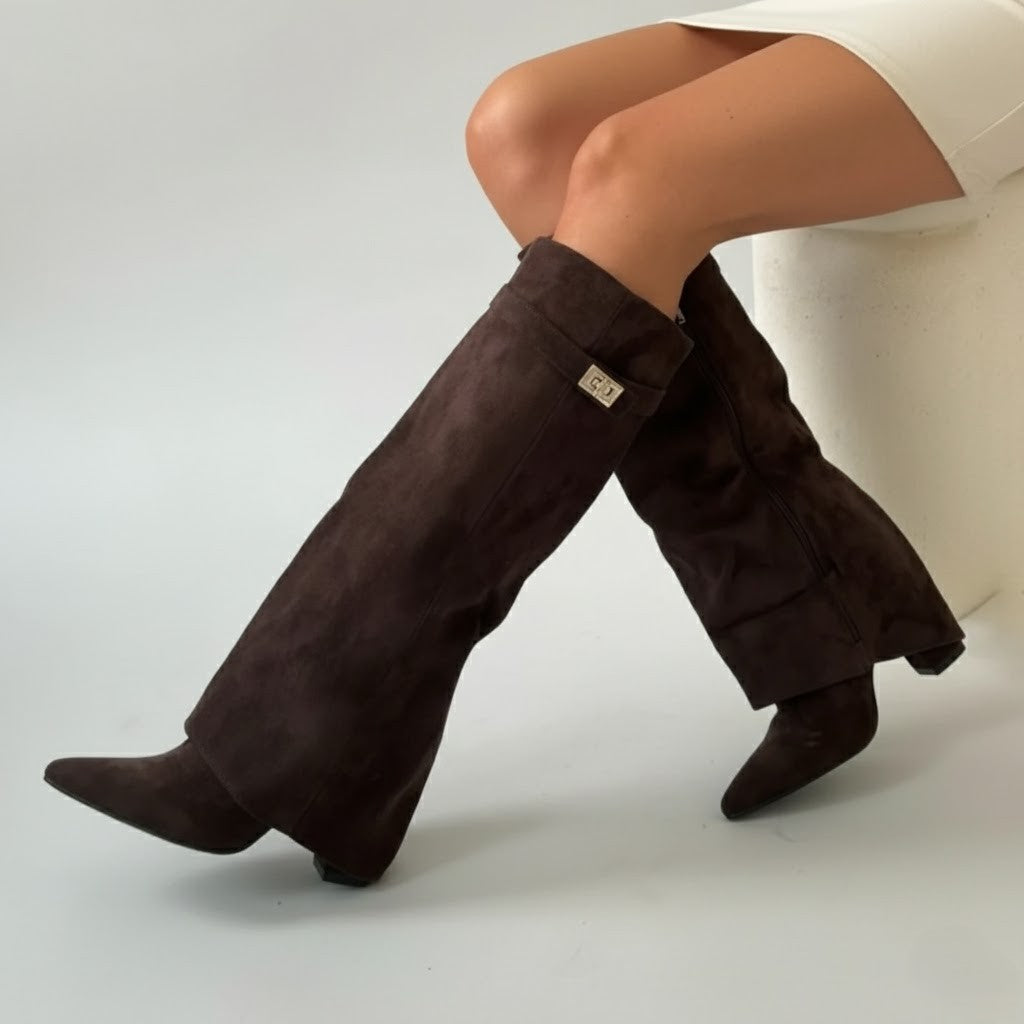 Stefanie | Damen Leder Overknee Stiefel Mit Schnalle