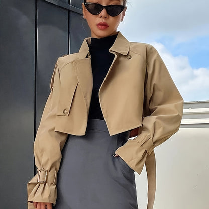 Marie | Damen Kurzer Trenchcoat mit langen Ärmeln