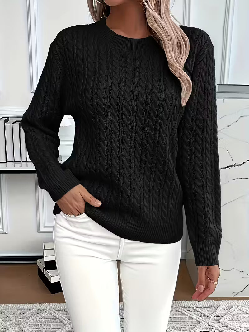 Felicia | Damen Gemütlicher Winter-Zopfmuster-Strickpullover