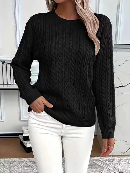 Felicia | Damen Gemütlicher Winter-Zopfmuster-Strickpullover
