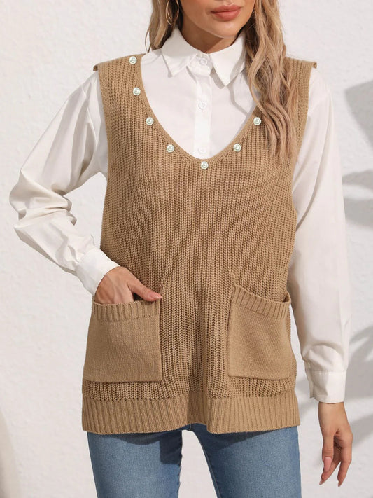 Kathrin | Damen Winter Strickweste mit Taschen