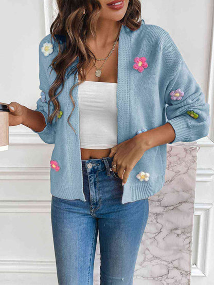 Melanie | Damen Winter Blumen Offener Cardigan