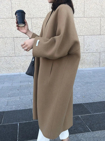 Nadine | Damen Lange Mantel mit Offener Vorderseite und Taschen
