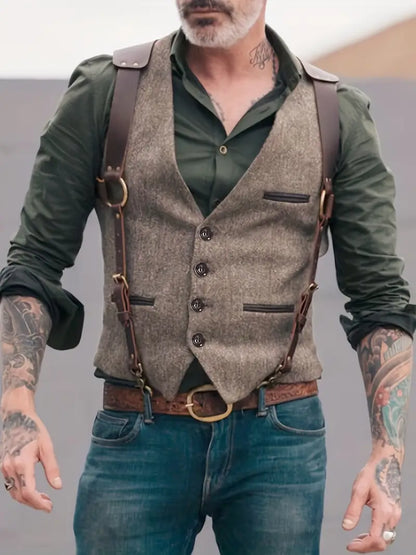 Jakob | Herren Weste im Western-Stil mit Harness-Design