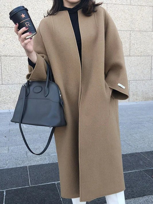 Nadine | Damen Lange Mantel mit Offener Vorderseite und Taschen