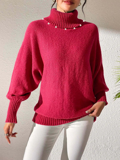 Sabina | Damen Winter Rollkragen Pullover mit Perlen