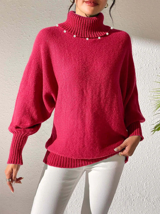 Sabina | Damen Winter Rollkragen Pullover mit Perlen