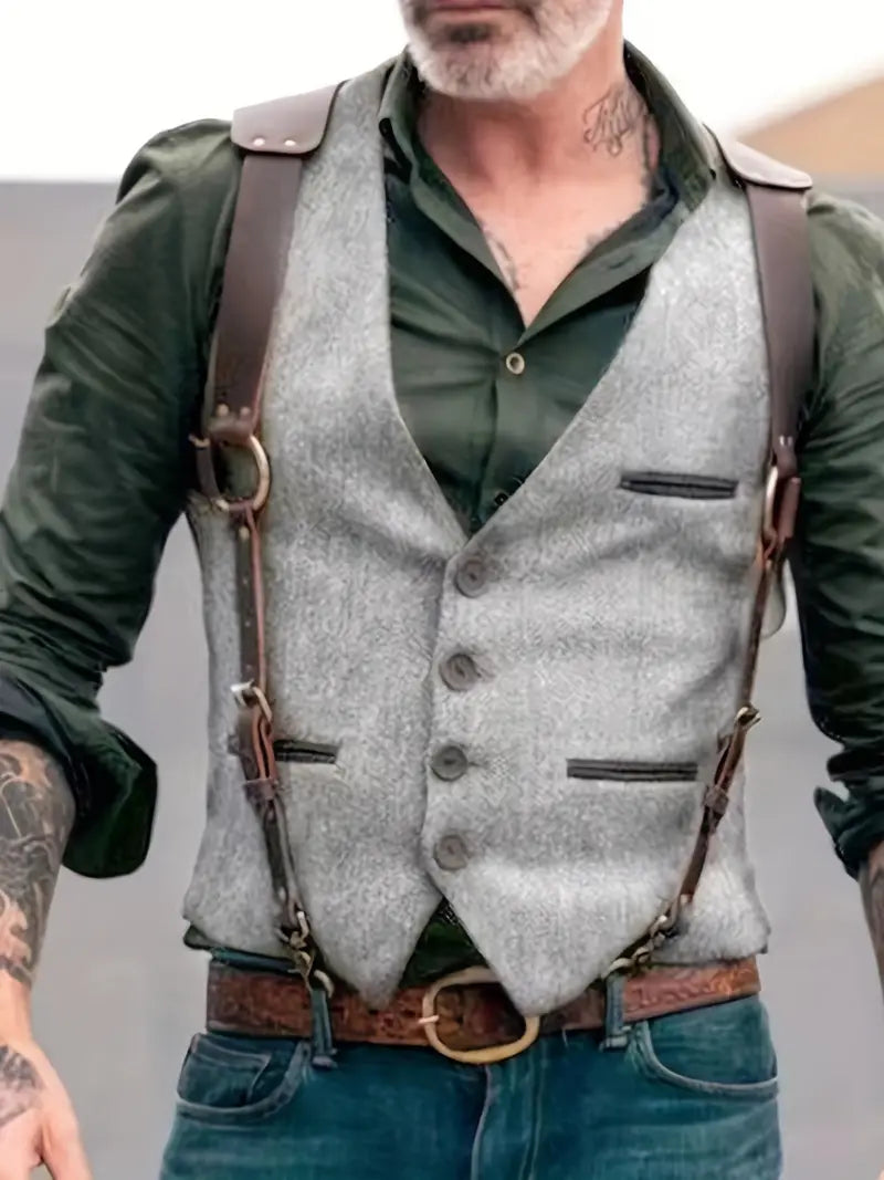 Jakob | Herren Weste im Western-Stil mit Harness-Design
