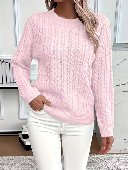Felicia | Damen Gemütlicher Winter-Zopfmuster-Strickpullover