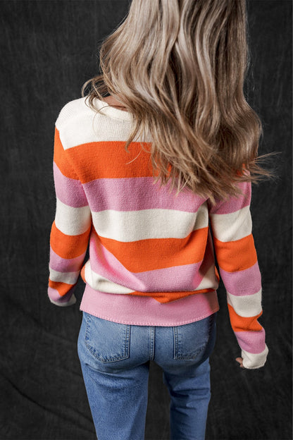 Julia | Damen Winter V-Ausschnitt Gestreifter Pullover