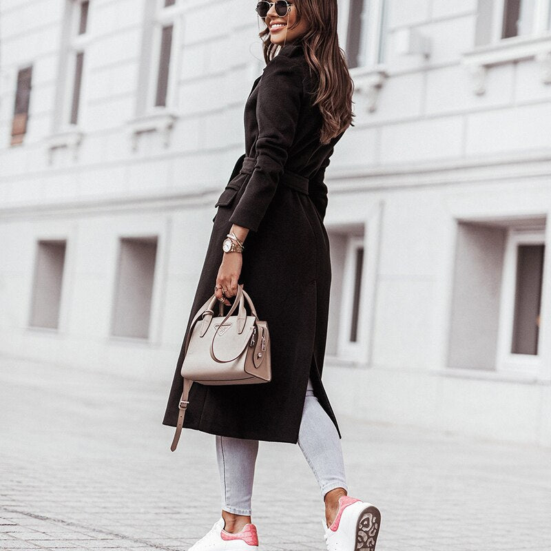 Magdalena | Damen Lässiger Langmantel mit Kapuze