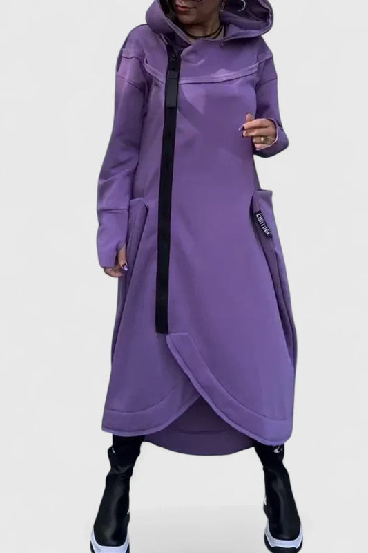 Barbara | Lässiges Langärmeliges Hoodie-Kleid mit Reißverschluss