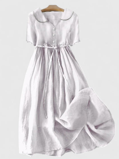 Tamara | Damen Midikleid mit Kurzärmeln und Knopfleiste