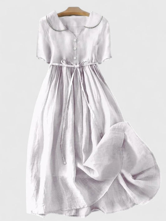 Tamara | Damen Midikleid mit Kurzärmeln und Knopfleiste