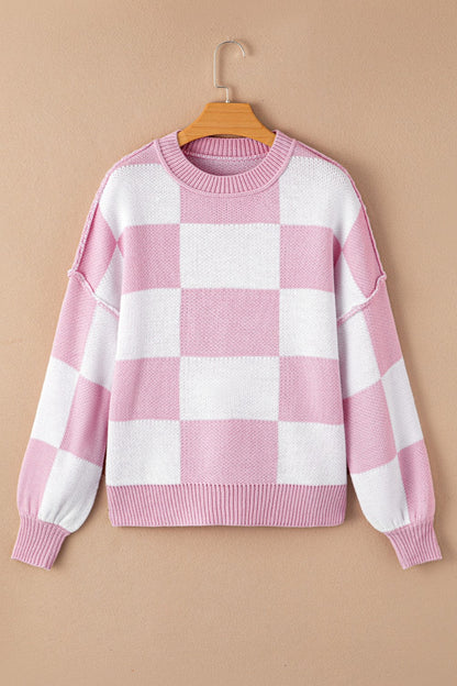 Sarah | Damen Gemütlicher Kariert Winterpullover