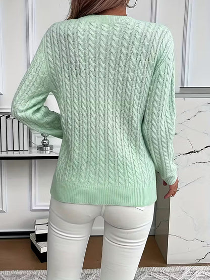 Felicia | Damen Gemütlicher Winter-Zopfmuster-Strickpullover