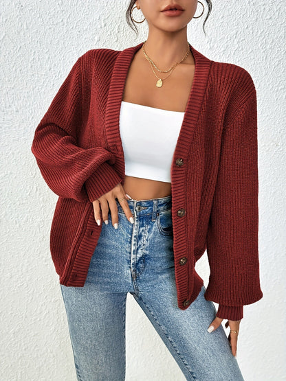 Claudia | Damen Winter Strickjacke mit Knöpfen und Rippstruktur