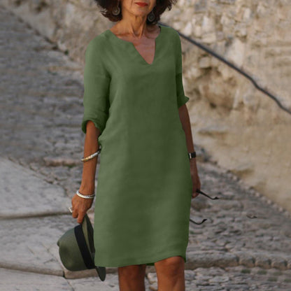 Elfriede | Damen Sommer Kleid Knielang mit V-Ausschnitt