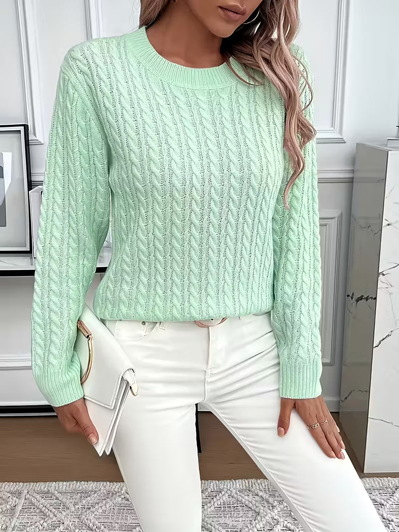 Felicia | Damen Gemütlicher Winter-Zopfmuster-Strickpullover
