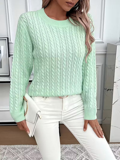 Felicia | Damen Gemütlicher Winter-Zopfmuster-Strickpullover