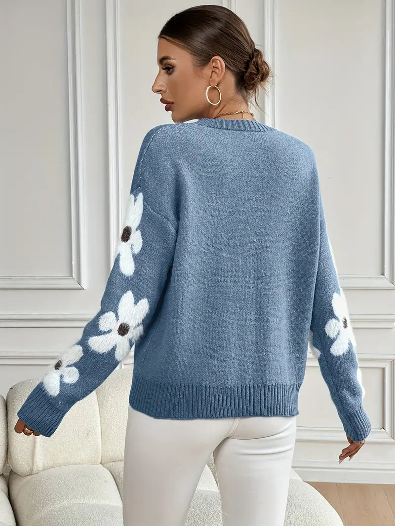 Selina | Damen Winter Pullover mit Blumenmuster