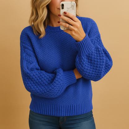 Sabine | Damen Kuscheliger Gestrickter Winterpullover mit Ballonärmeln