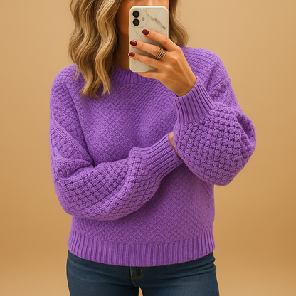 Sabine | Damen Kuscheliger Gestrickter Winterpullover mit Ballonärmeln