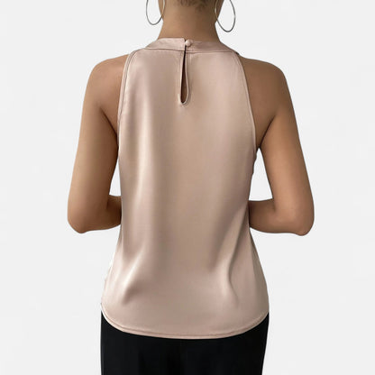 Bettina | Damen Satin-Top mit Falten und Drapiertem Halterneck