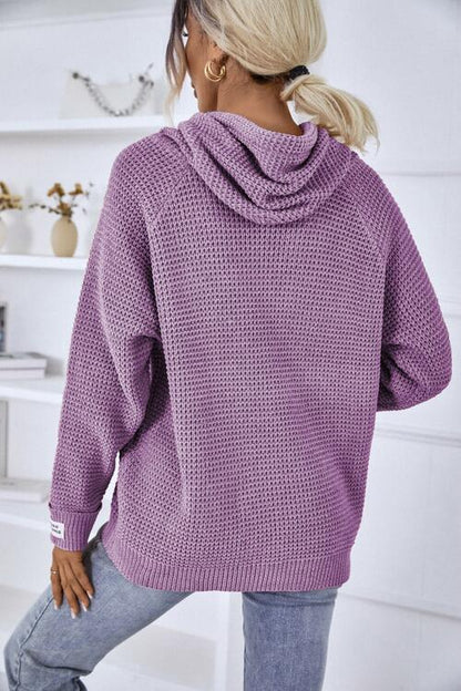 Karin | Damen Winter Waffelstrick Hoodie Sweater