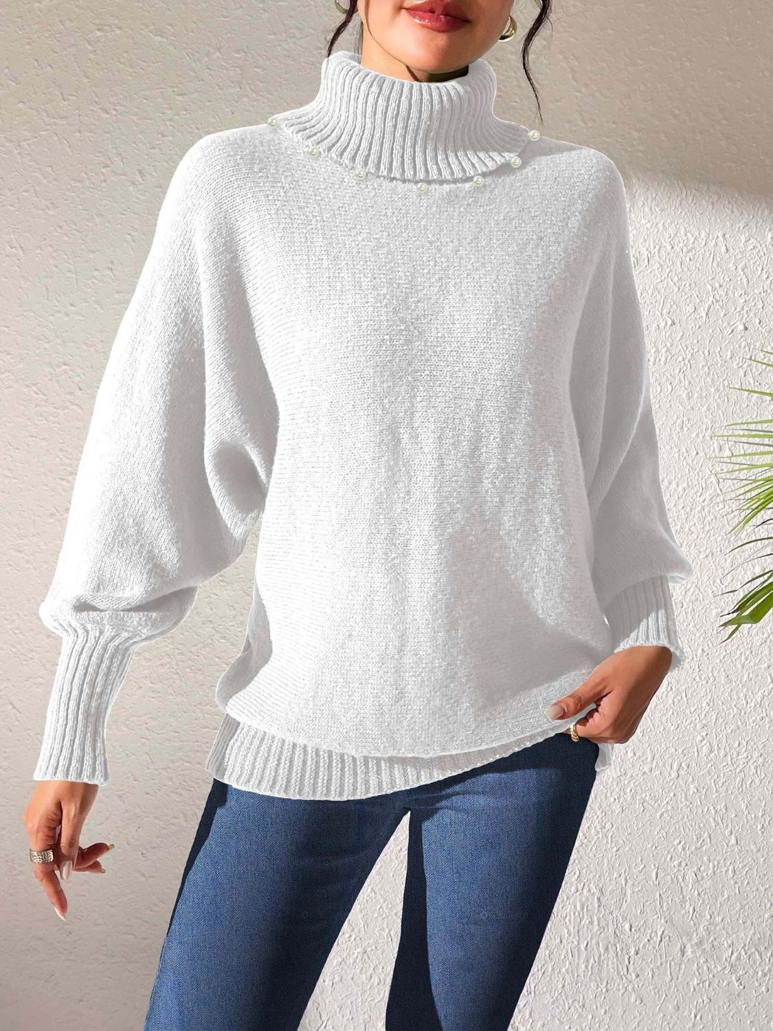 Sabina | Damen Winter Rollkragen Pullover mit Perlen