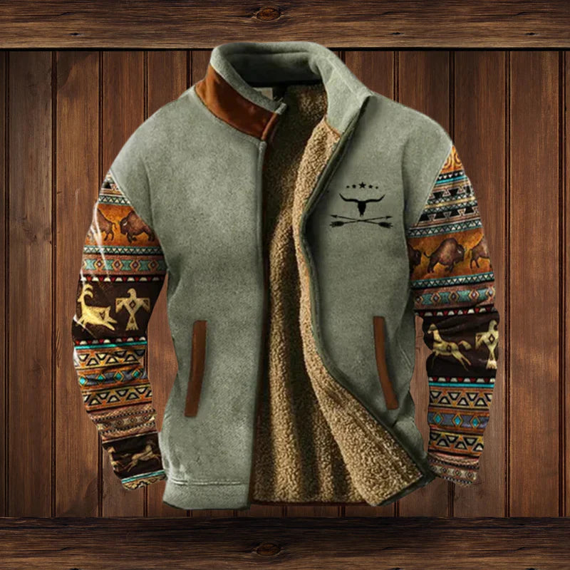 Sebastian | Herren Jacke mit Reißverschluss im Boho-Stil mit Muster
