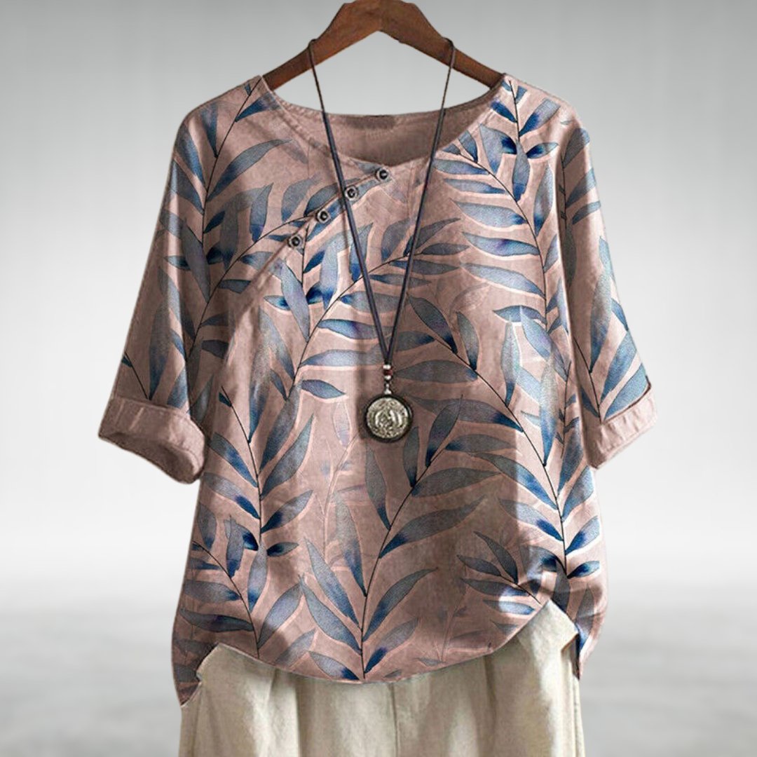 Viola | Damen Bluse mit Blattmuster und Knöpfen