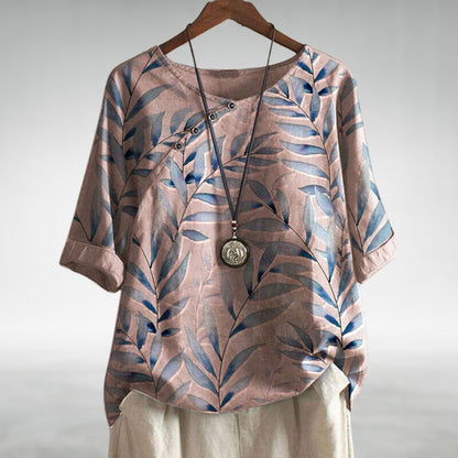 Viola | Damen Bluse mit Blattmuster und Knöpfen