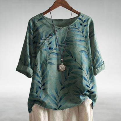 Viola | Damen Bluse mit Blattmuster und Knöpfen