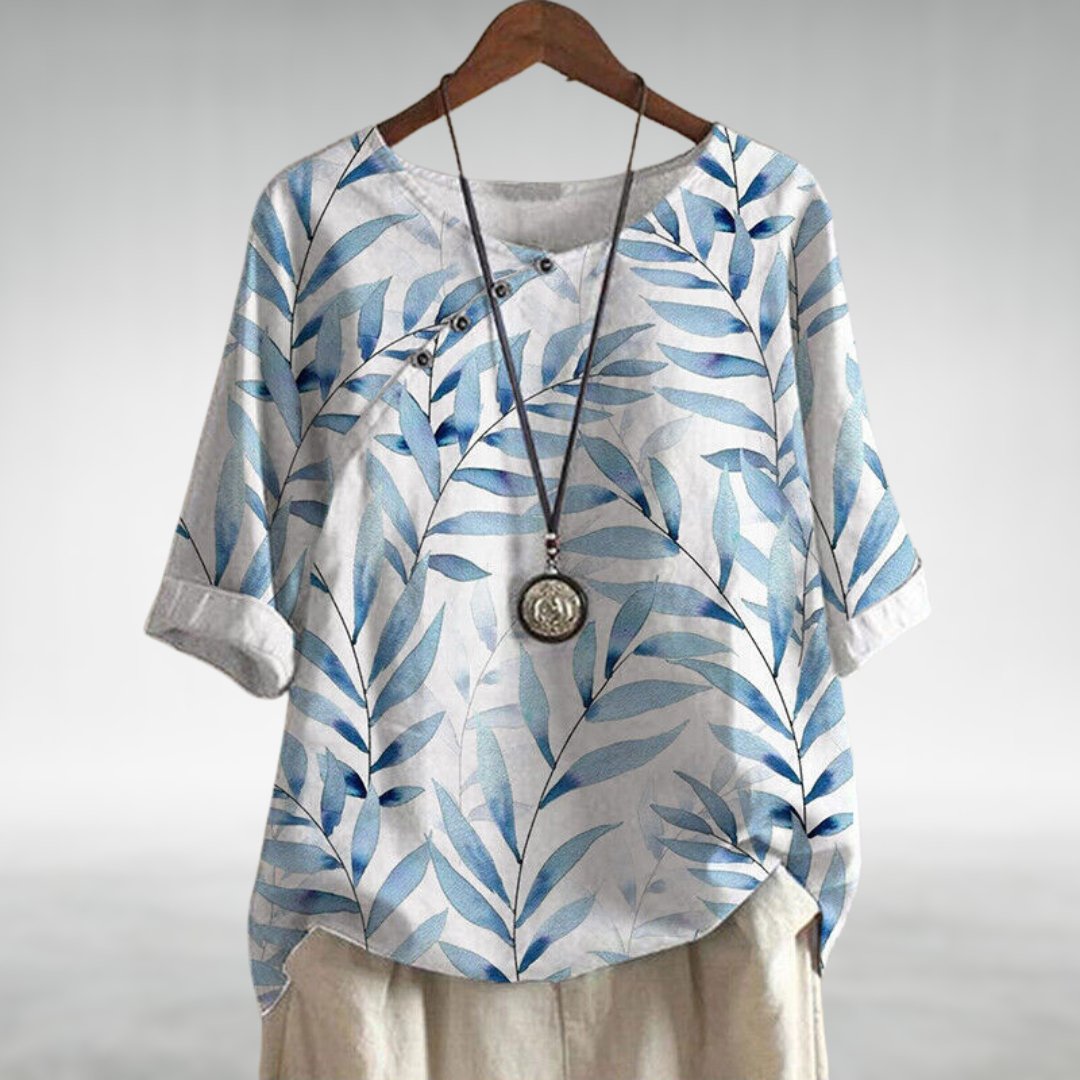 Viola | Damen Bluse mit Blattmuster und Knöpfen