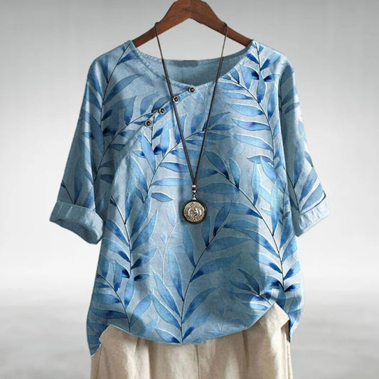 Viola | Damen Bluse mit Blattmuster und Knöpfen