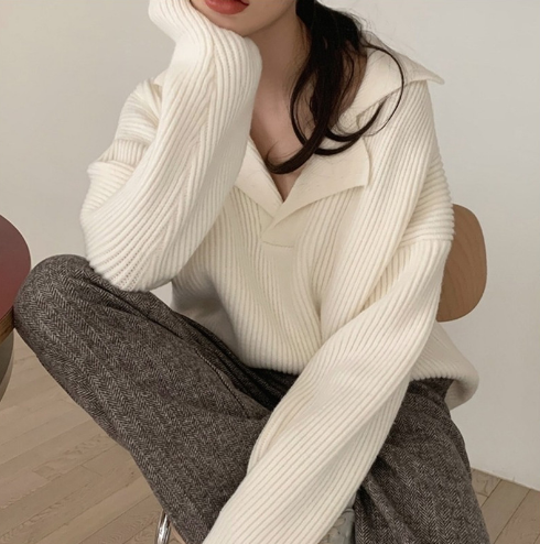 Bettina | Damen Winter Pullover mit Rippenkragen