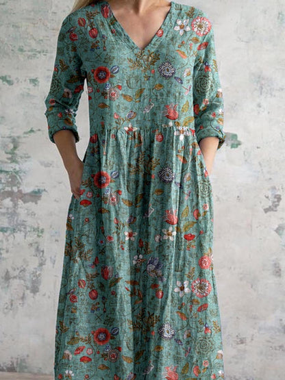 Claudia | Damen Sommer Maxi Kleid mit Blumenmuster und Taschen