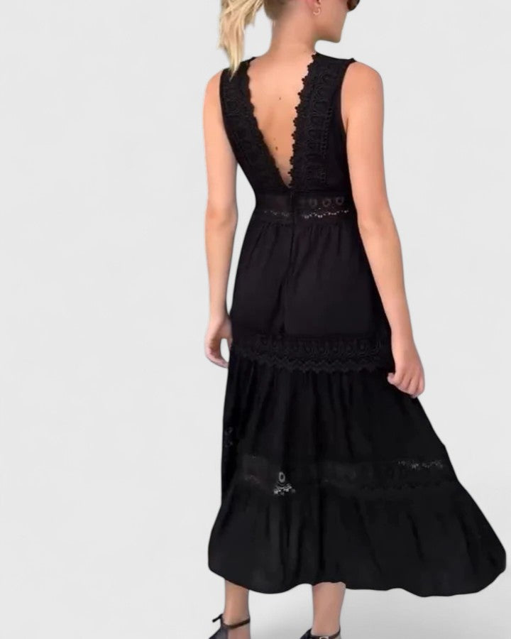 Leonie | Damen Lässiges Midikleid mit V-Ausschnitt und Spitze