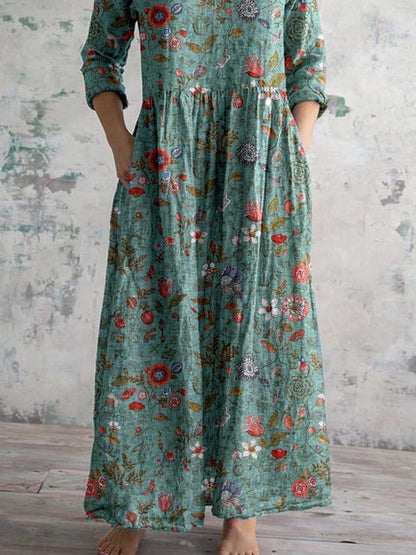 Claudia | Damen Sommer Maxi Kleid mit Blumenmuster und Taschen