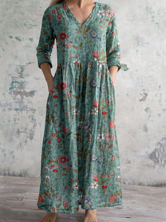 Claudia | Damen Sommer Maxi Kleid mit Blumenmuster und Taschen