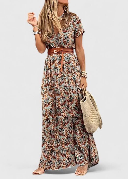 Natalie | Damen Lässiges Boho-Maxikleid mit V-Ausschnitt