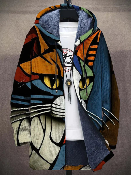 Magdalena | Damen Hoodie-Jacke mit Künstlerischem Katzenmuster