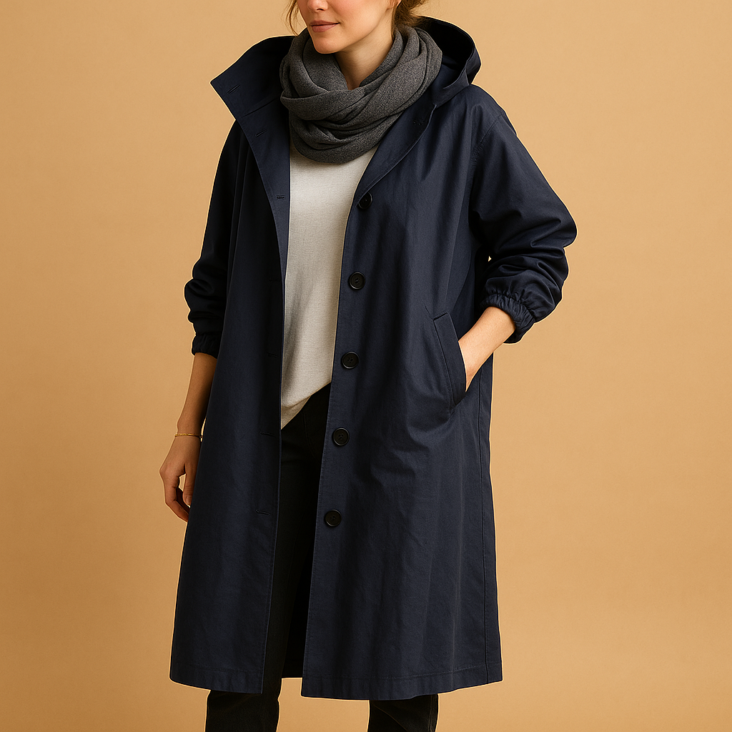 Viviane | Damen Wasserdichter Trenchcoat mit Kapuze für den Winter