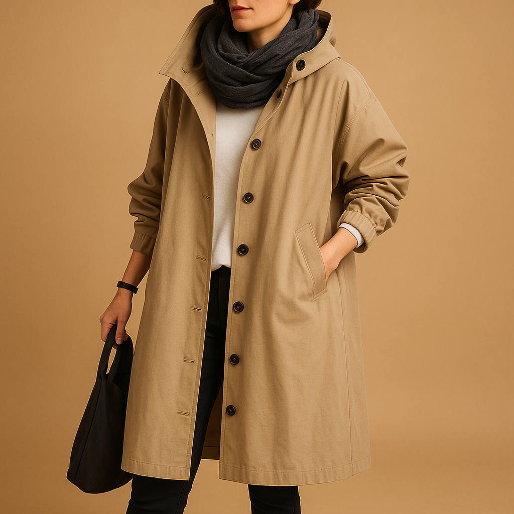 Viviane | Damen Wasserdichter Trenchcoat mit Kapuze für den Winter