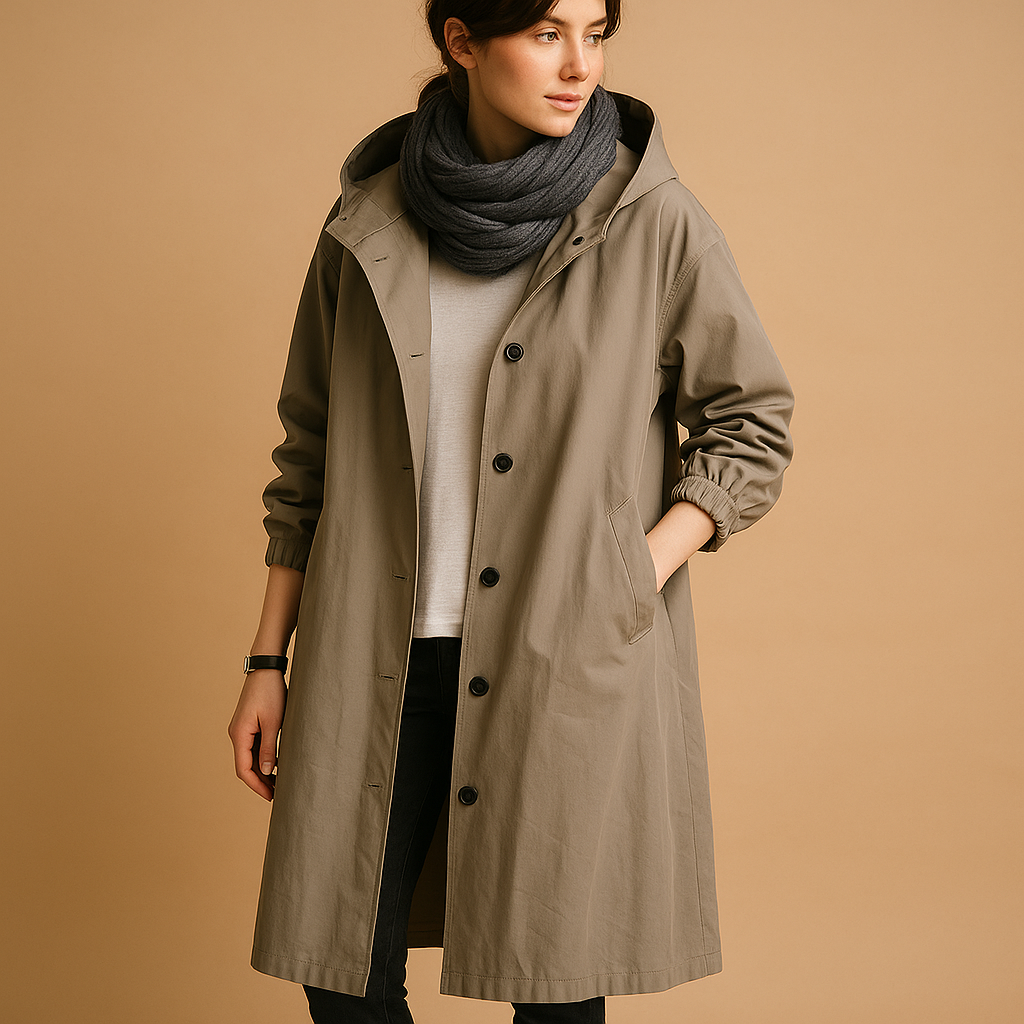 Viviane | Damen Wasserdichter Trenchcoat mit Kapuze für den Winter