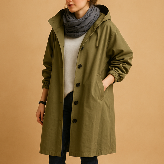 Viviane | Damen Wasserdichter Trenchcoat mit Kapuze für den Winter