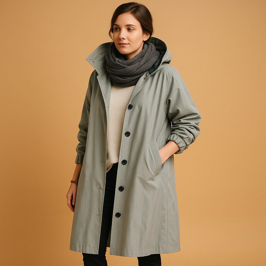 Viviane | Damen Wasserdichter Trenchcoat mit Kapuze für den Winter