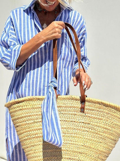 Christa | Damen Strandkleid mit Langarm und Streifenmuster